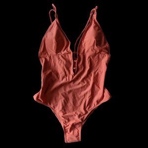 Vibrant Orange Braided Strap One-Piece Swimsuit